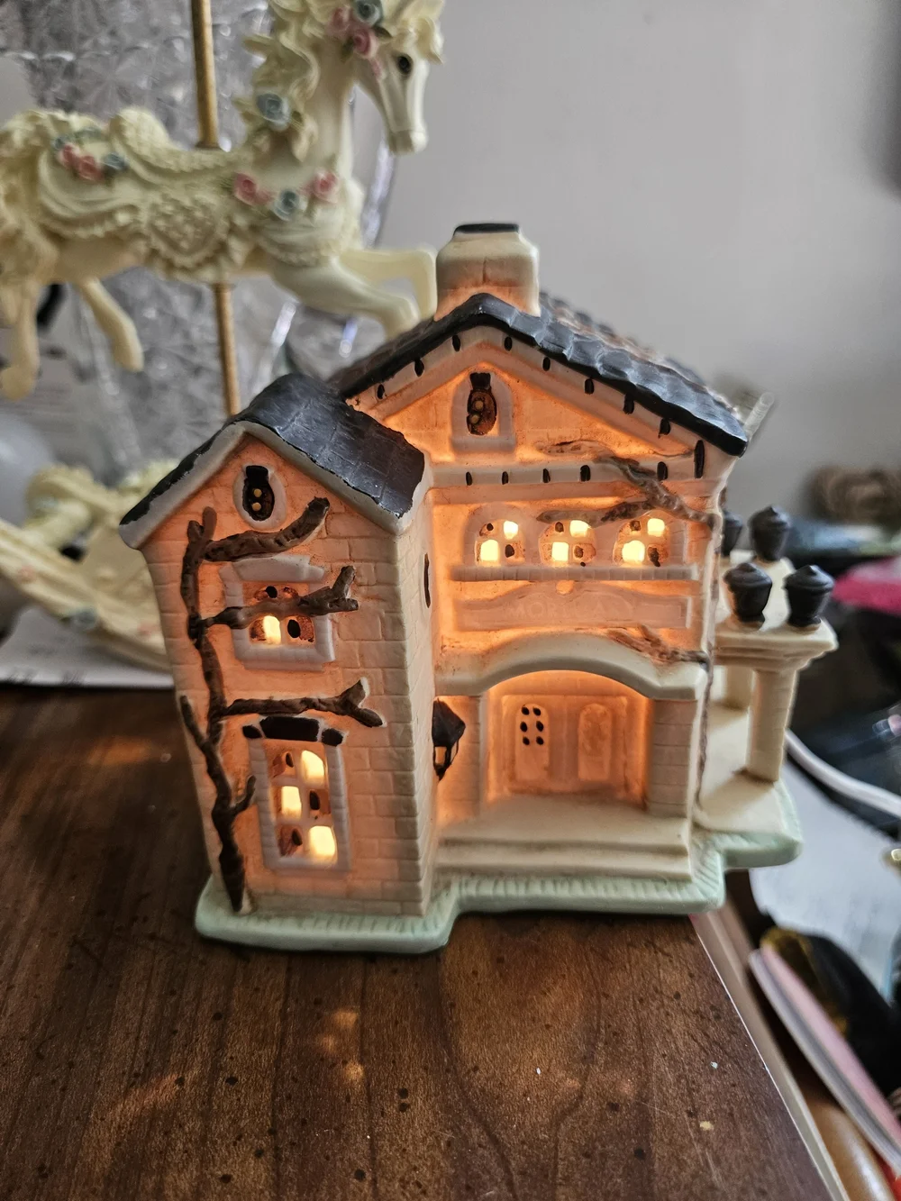 Porcelain Halloween House Night Light - Cream Porcelain